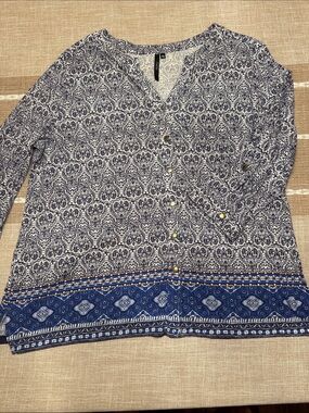 Womens Navy and White Printed Cathy Top